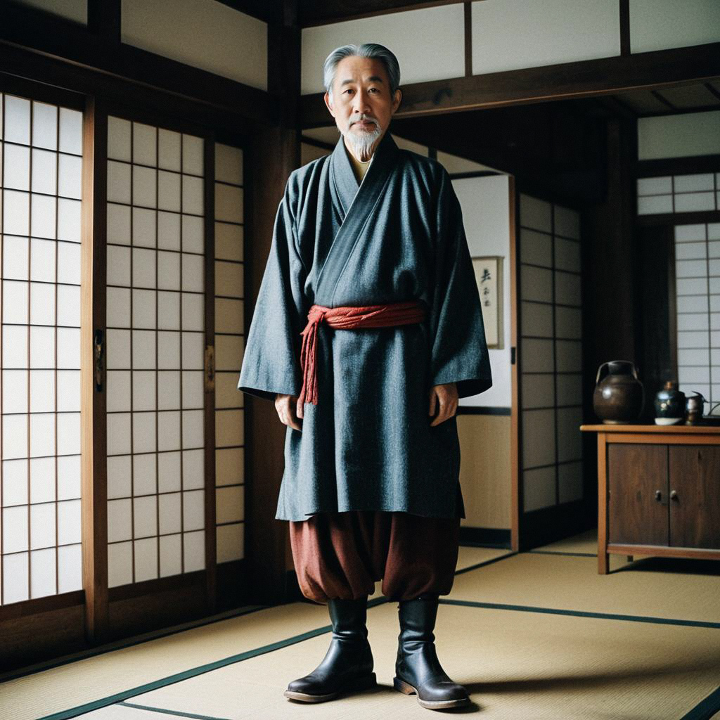 Elderly Man in Traditional Japanese Room Elderly Man in Traditional Japanese Room