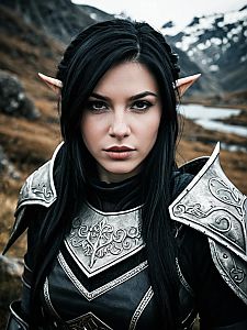 Woman in Medieval Armor in Mountain Landscape