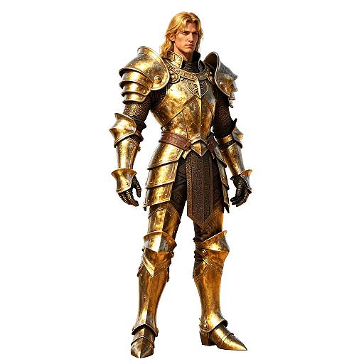 Man in Detailed Golden Knight Armor Standing Confidently
