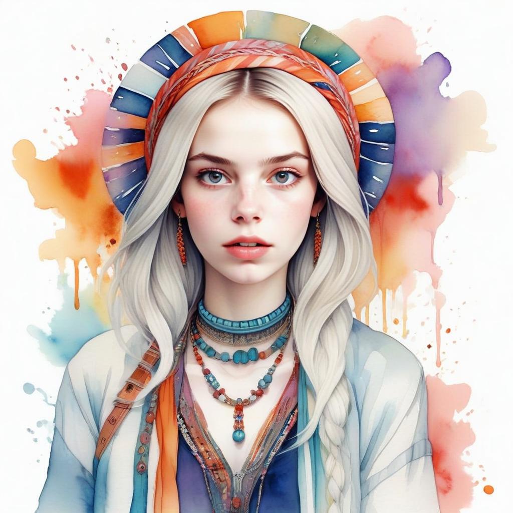 Digital Watercolor Portrait of a Woman with Silver Hair Digital Watercolor Portrait of a Woman with Silver Hair