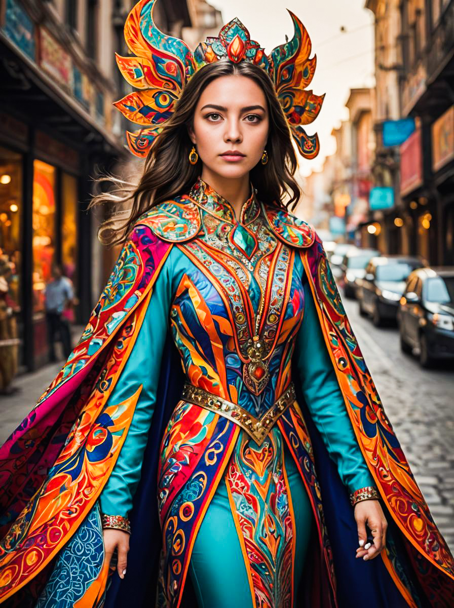 Vibrant Woman in Colorful Costume