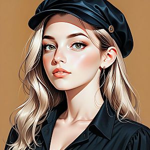 Young Woman in Black Beret and Top