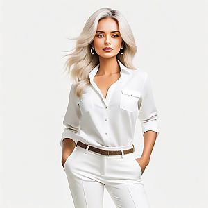 Confident Woman in Elegant White Outfit