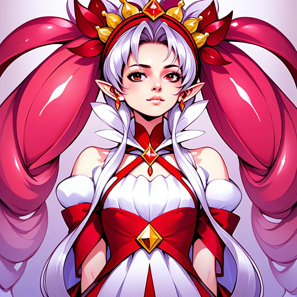 Akagi Towa Fantasy Anime Woman with Red and White Outfit