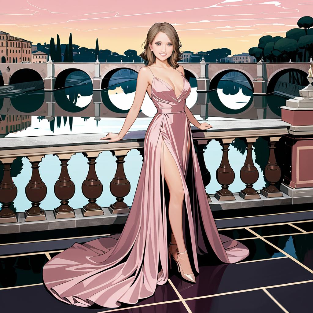 Elegant Anime Woman in Cityscape