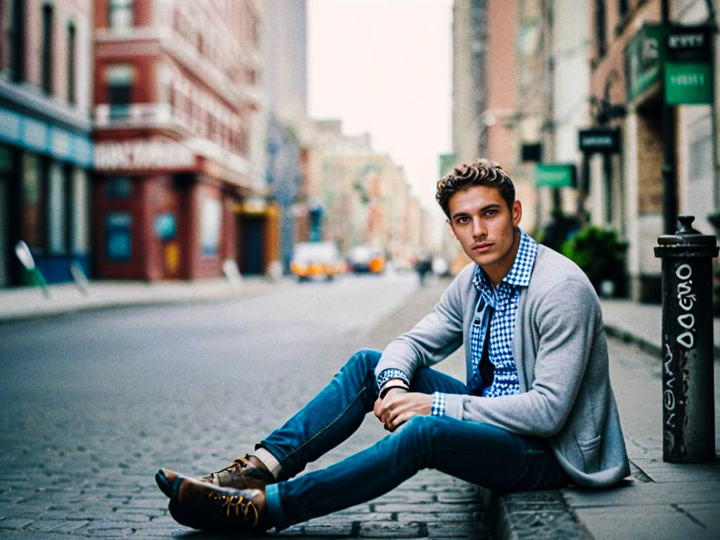 Stylish young man on cobblestone street