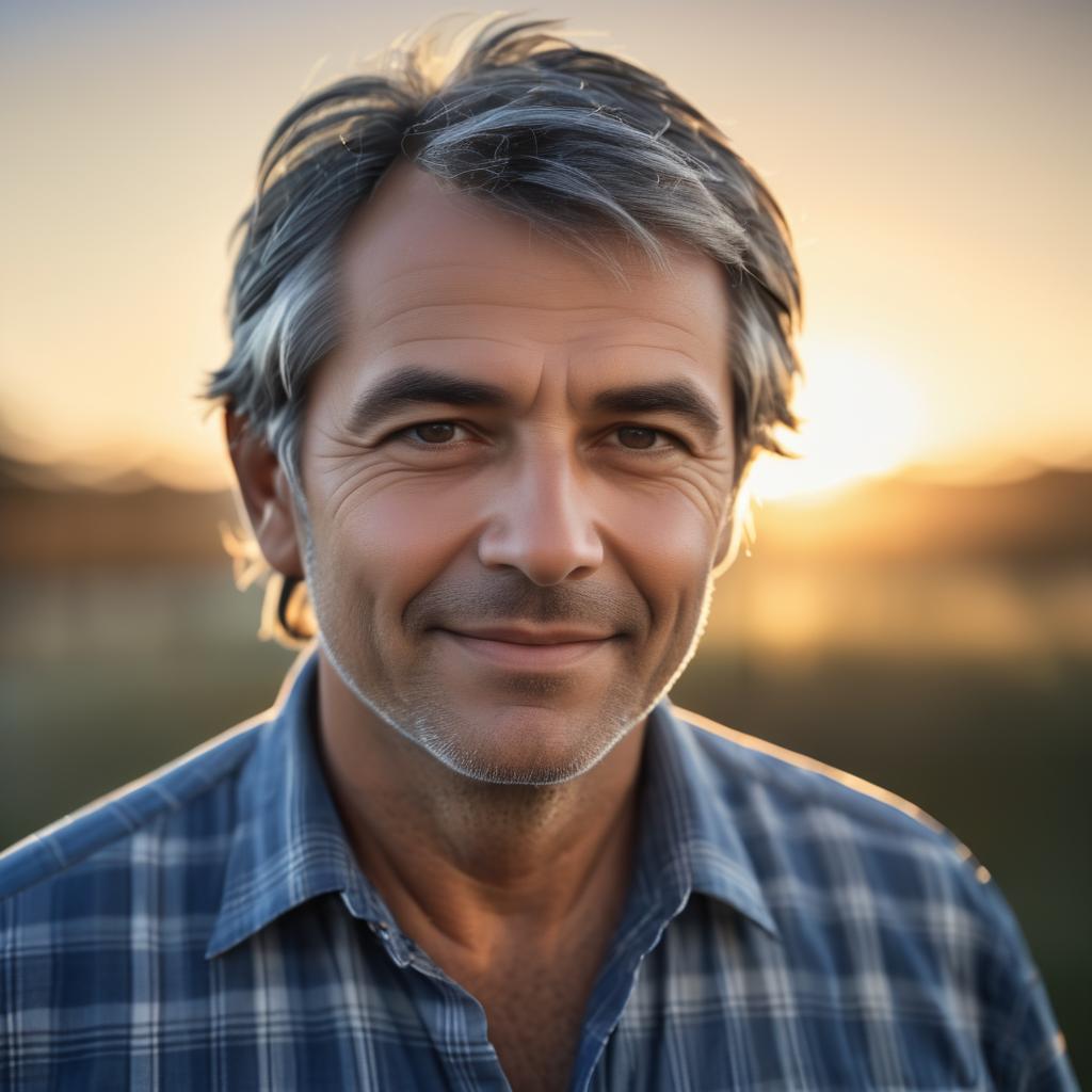 Handsome Older Man Smiling at Sunset