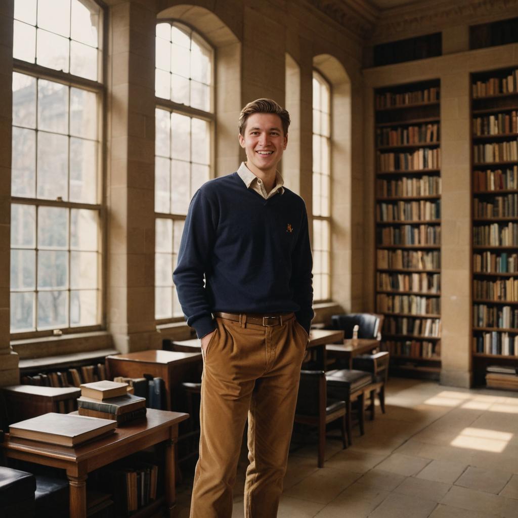 Confident Man in Traditional Library