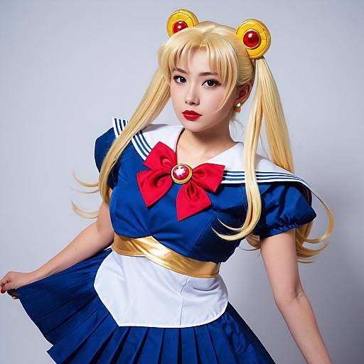 Realistic Sailor Moon Cosplay Portrait of Woman in Blue Sailor Suit