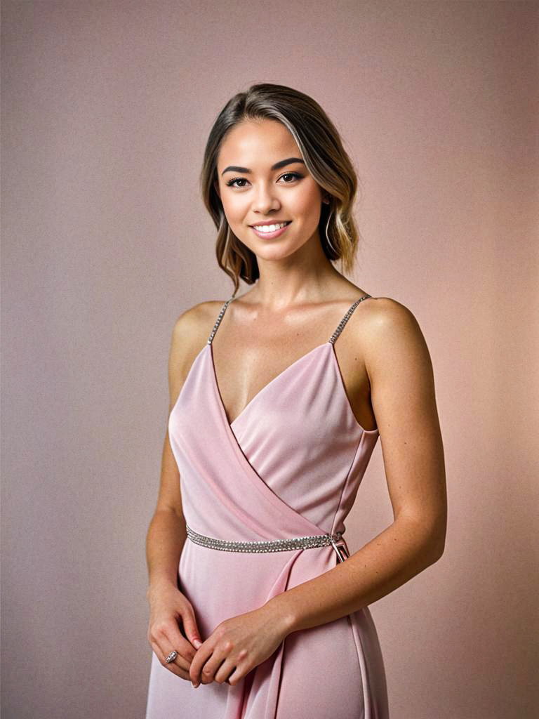 Elegant Woman in Soft Pink Dress