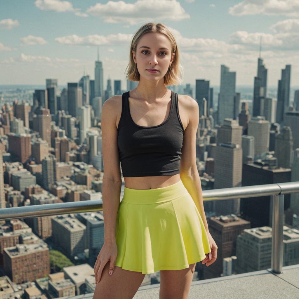 Confident Young Woman with City Skyline