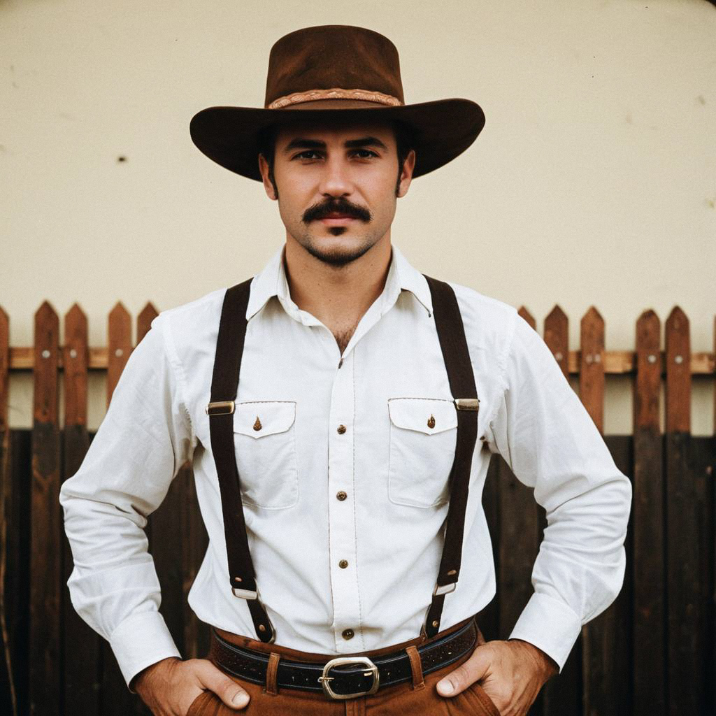 Man in Western Outfit by Wooden Fence