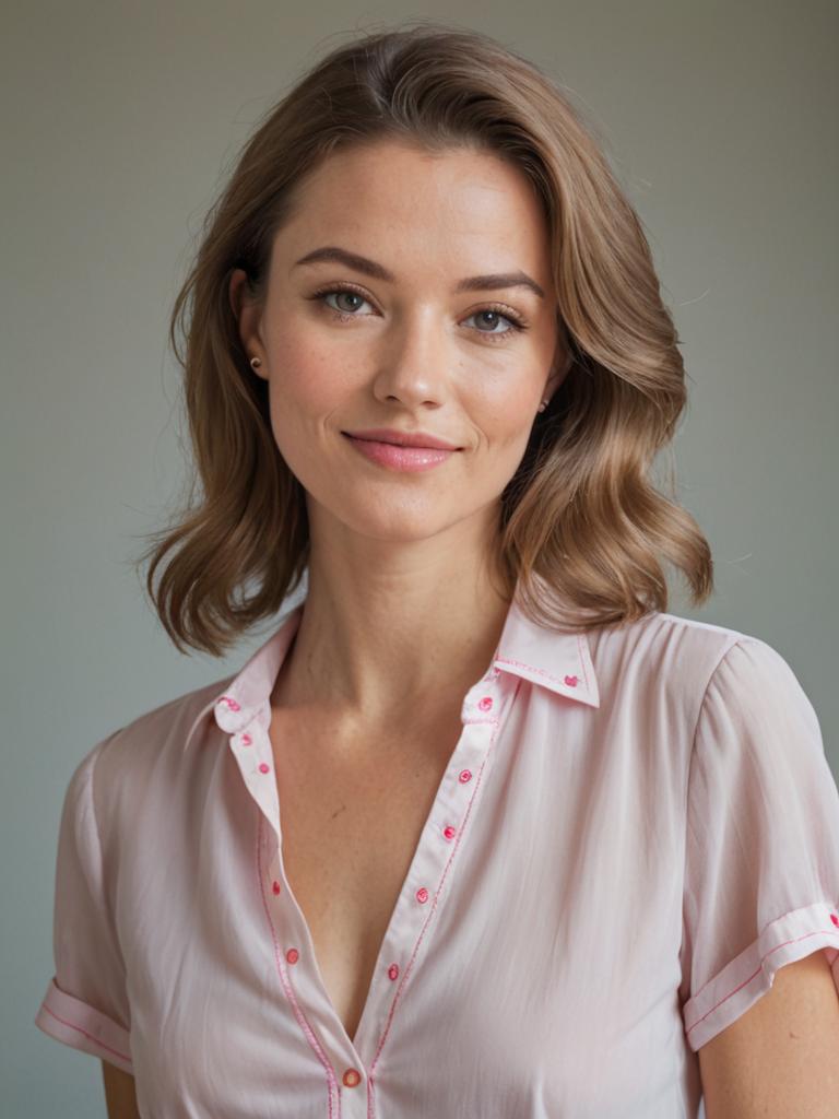 Confident Woman in Light Pink Blouse