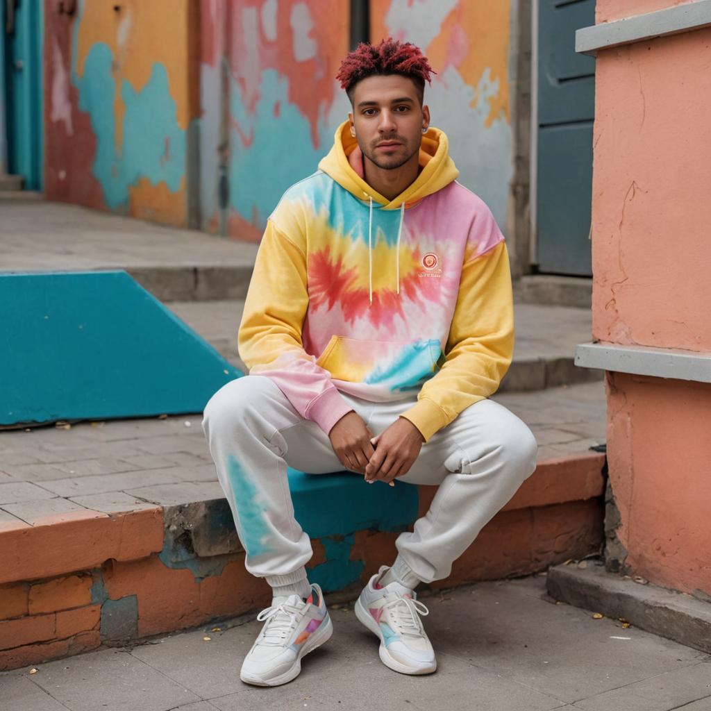 Casual Man with Trendy Dyed Hair in Tie-Dye Hoodie