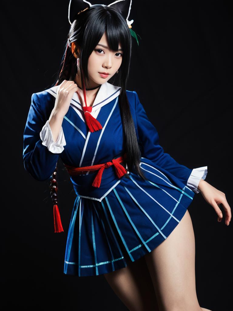 Sexy Cosplay Woman Wearing Hiyori Sarugaki Costume in Navy Sailor Uniform