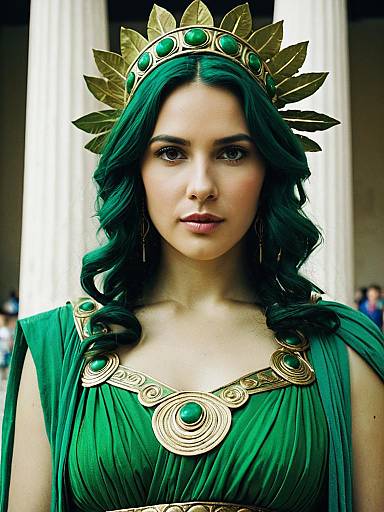Woman in Green Greek Goddess Costume Cosplay Festival Portrait