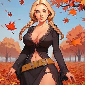 Confident Woman in Autumn Forest