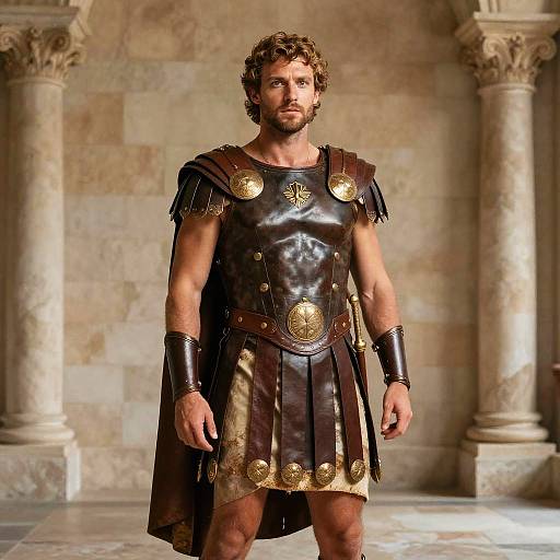 Man in Roman Imperial Caesar Costume Standing in Historic Setting