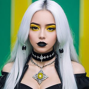 Striking Portrait of a Woman with Silver Hair and Bold Makeup
