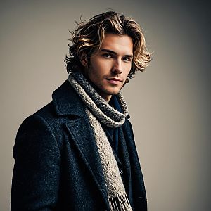 Stylish Young Man in Dark Coat and Scarf