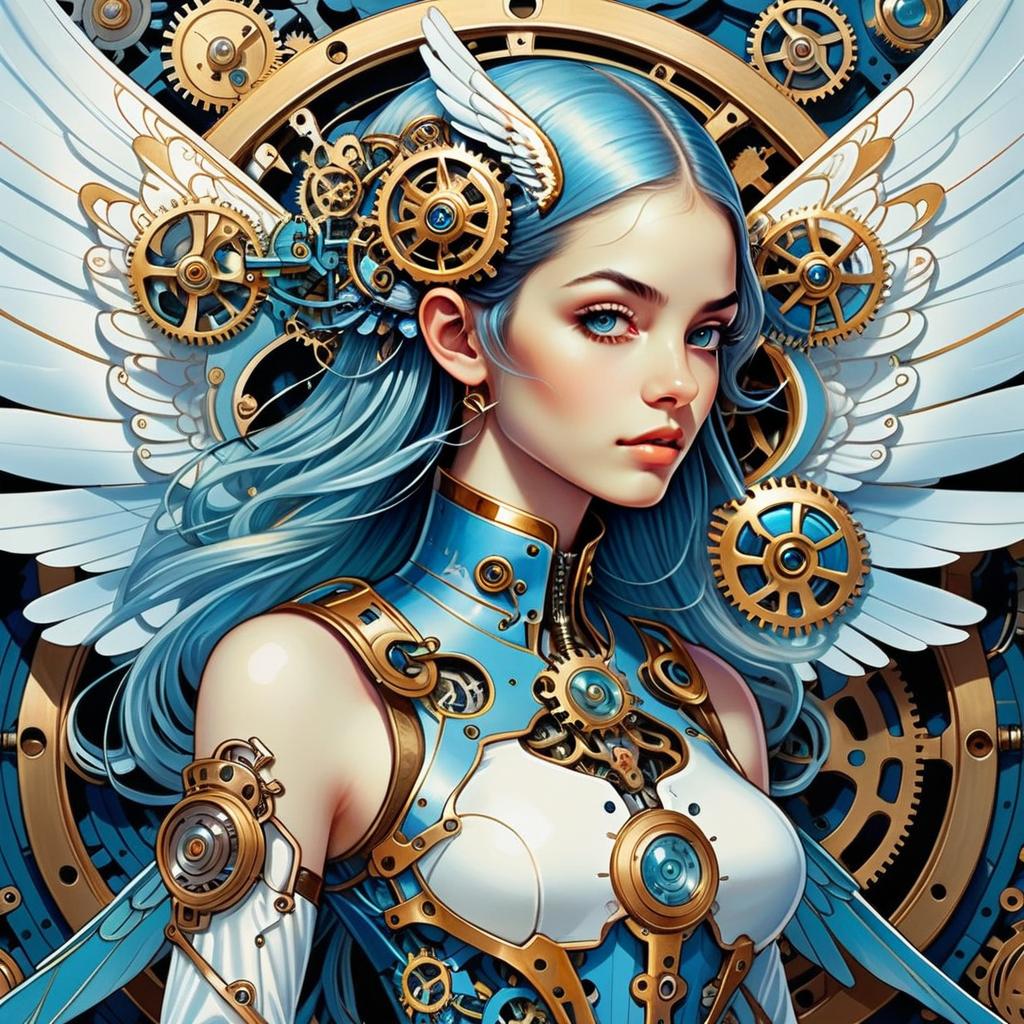 Steampunk Woman with Blue Hair and Mechanical Wings Steampunk Woman with Blue Hair and Mechanical Wings