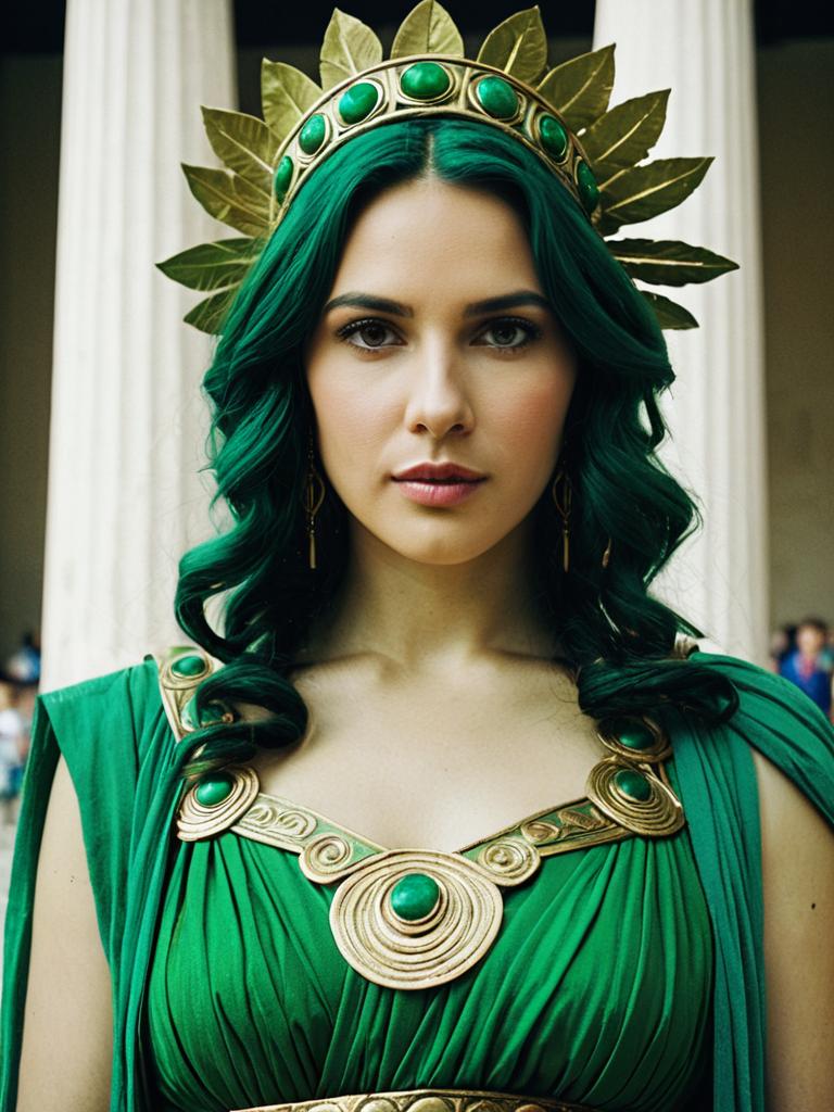 Woman in Green Greek Goddess Costume Cosplay Festival Portrait