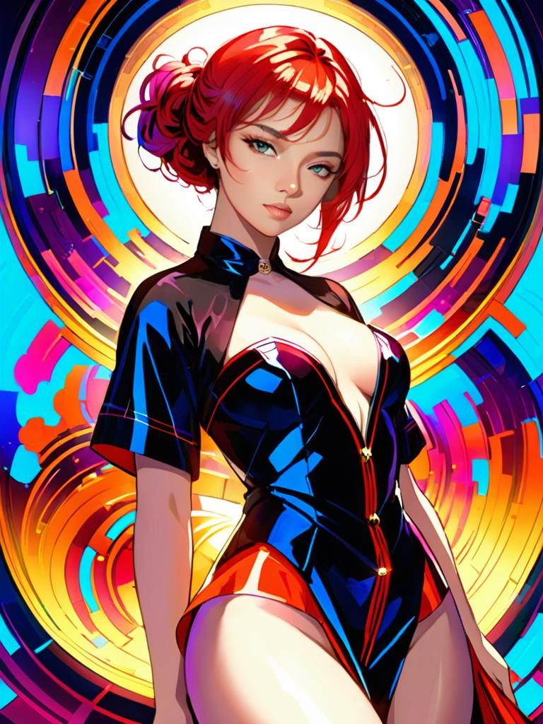 Vivid Anime Artwork of a Confident Woman with Red Hair