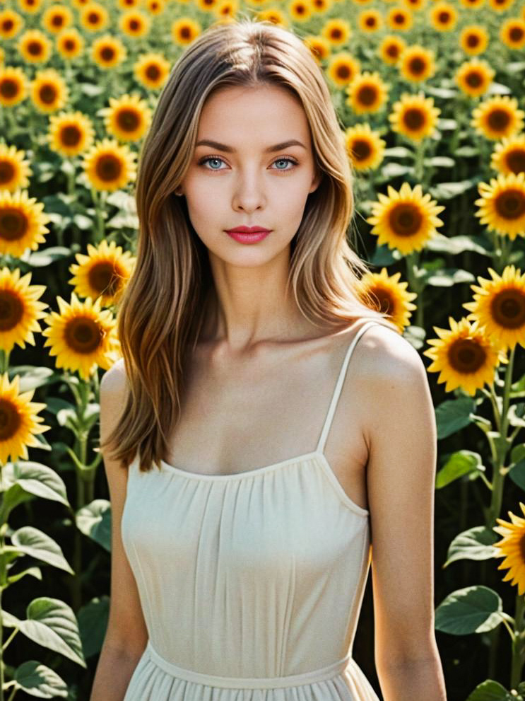 Woman in Sunflower Field - Summer Vibes