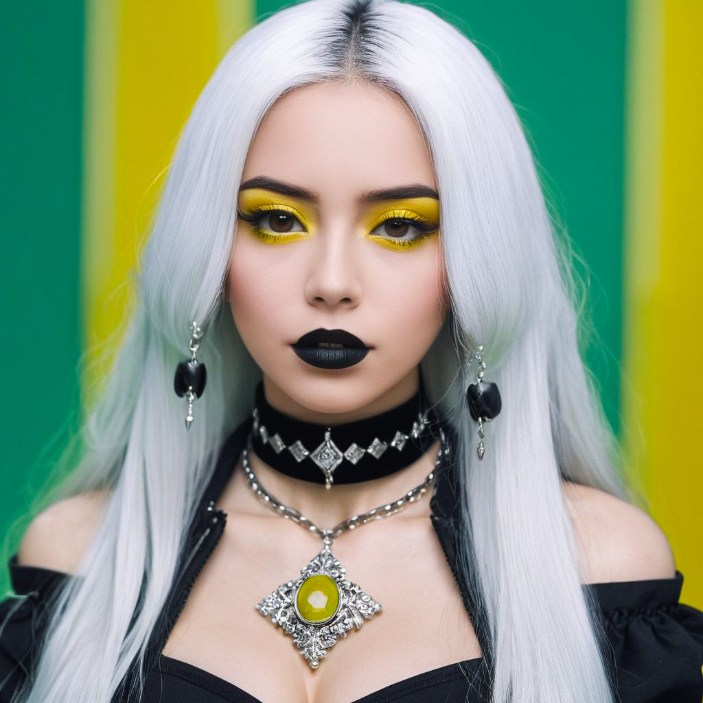 Striking Portrait of a Woman with Silver Hair and Bold Makeup Striking Portrait of a Woman with Silver Hair and Bold Makeup