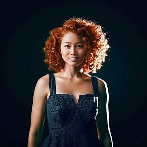 Woman with Curly Red Hair in Glittery Black Dress