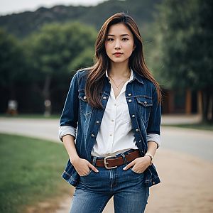 Confident Woman in Casual Denim Outfit
