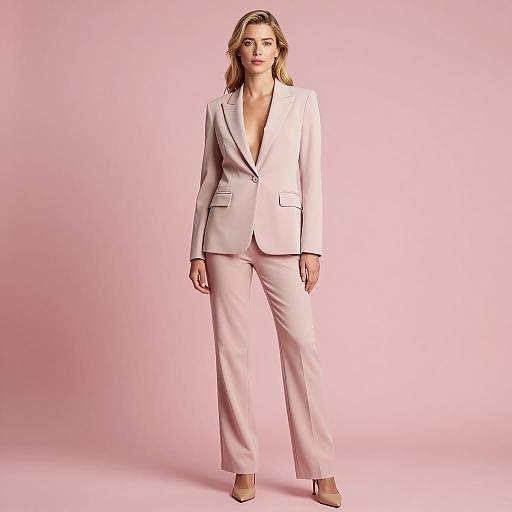 Elegant Woman in Pale Pink Tailored Pantsuit Fashion