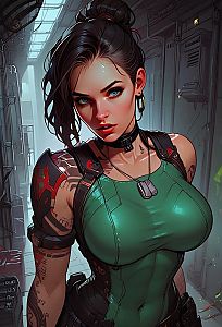 Fierce Woman in Sci-Fi Corridor