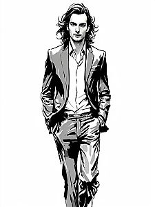 Confident Man in Stylish Suit - Black and White Illustration
