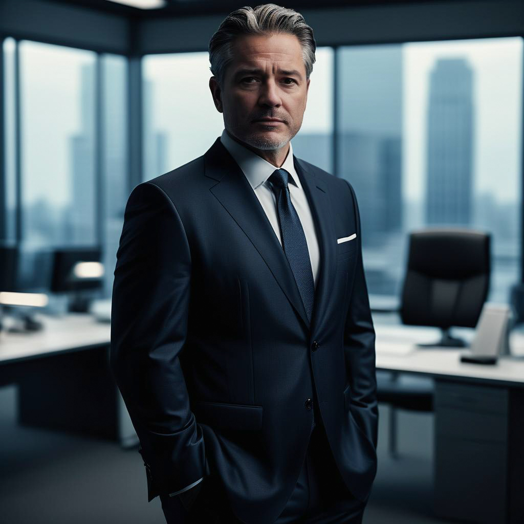 Confident Middle-Aged Man in Modern Office Confident Middle-Aged Man in Modern Office