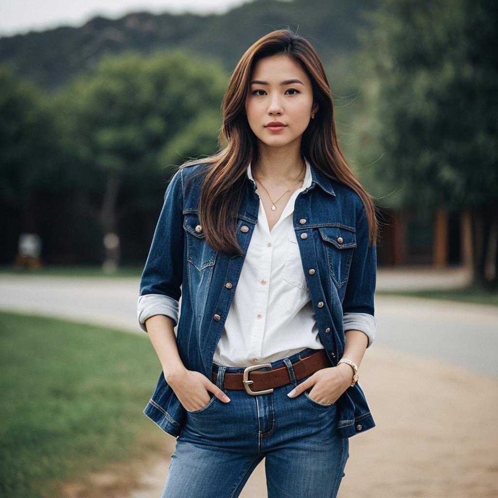 Confident Woman in Casual Denim Outfit Confident Woman in Casual Denim Outfit