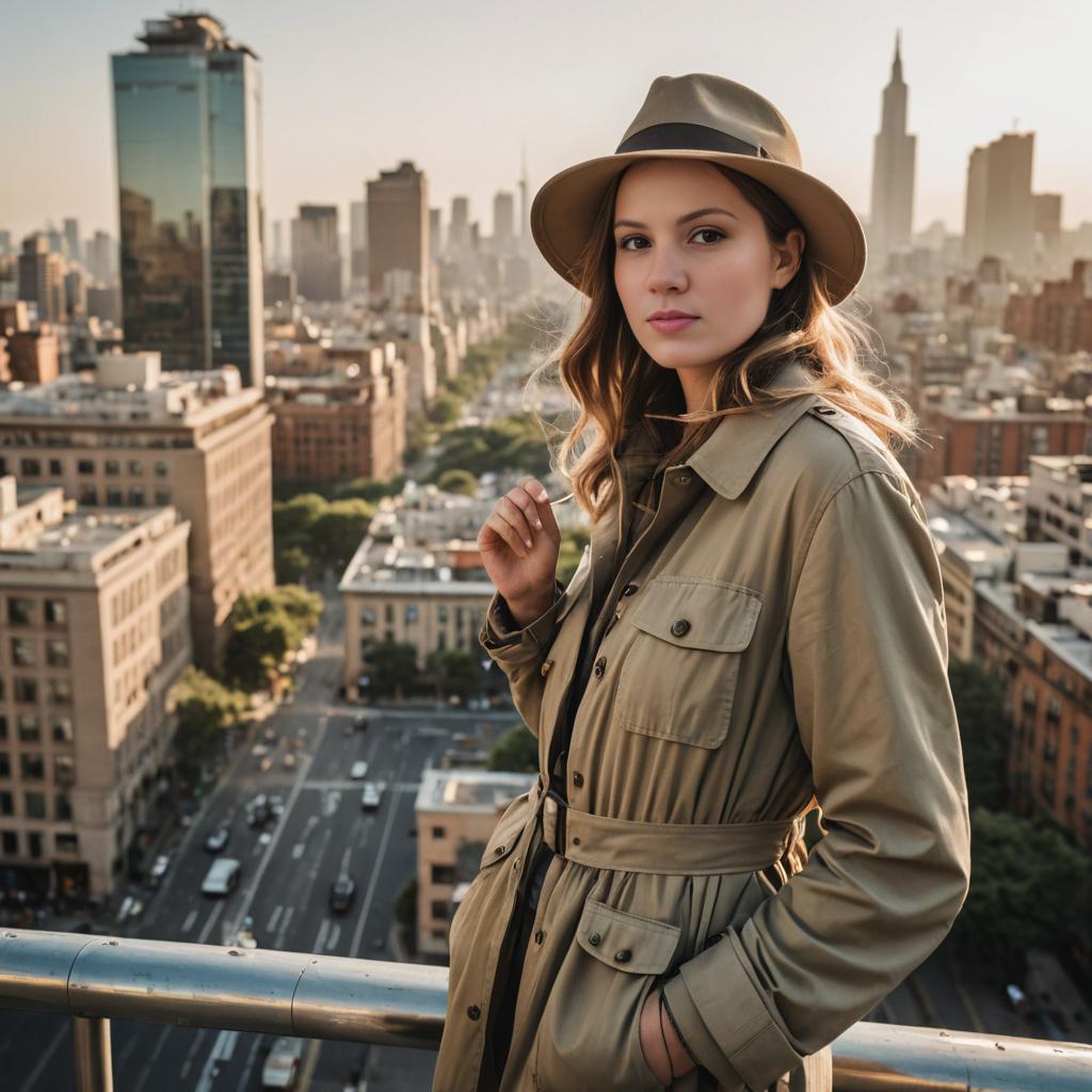 Stylish Woman in Trench Coat at Golden Hour