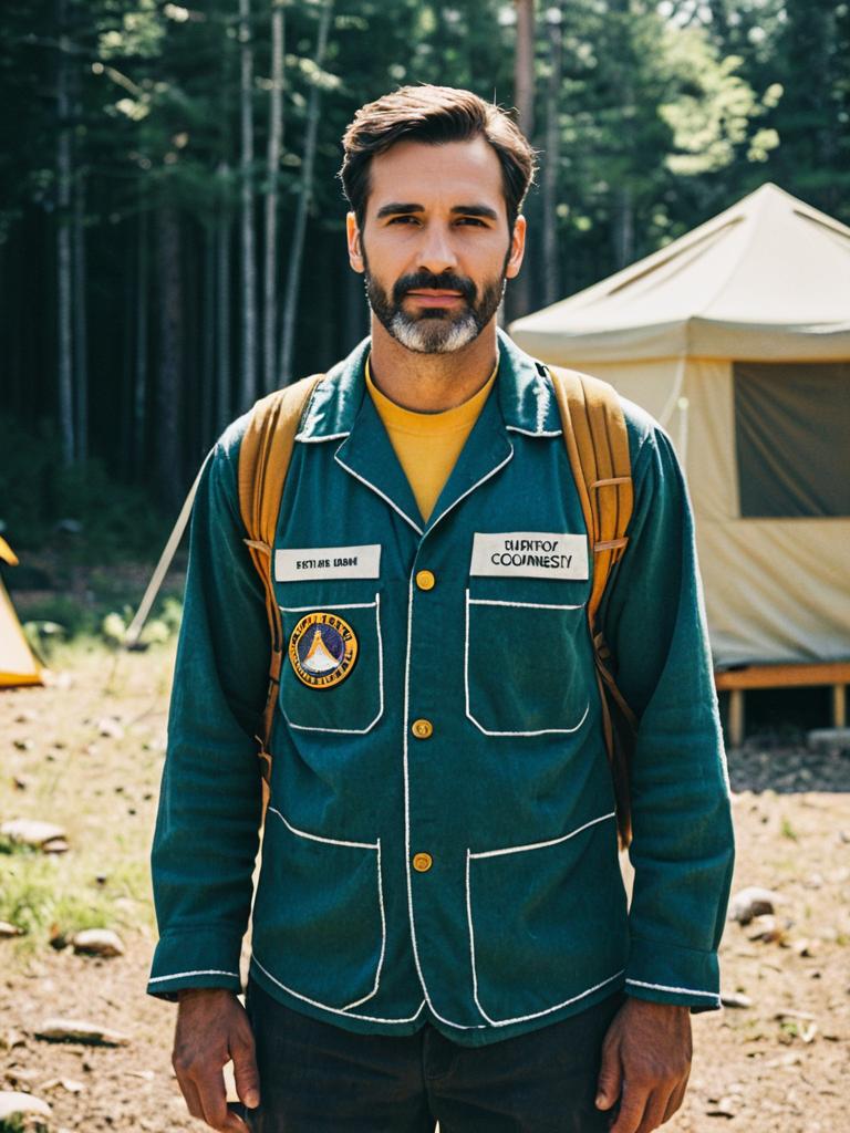 Man in Vintage Counselor Camp Poster Costume Outdoor Portrait