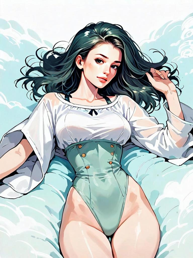 Full-Body Digital Fantasy Illustration of Woman in Corset and White Top