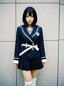 Woman in Akima Kunimoto Costume Sailor-Style School Uniform Cosplay
