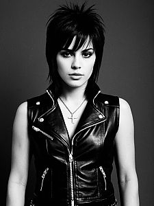 Woman in Joan Jett Outfit Black and White Cinematic Portrait