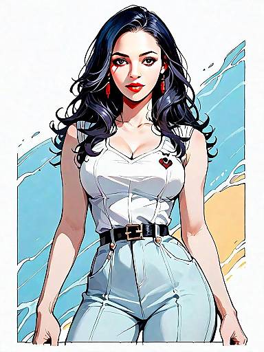 Stylish Woman in Comic Style Digital Illustration with Abstract Background