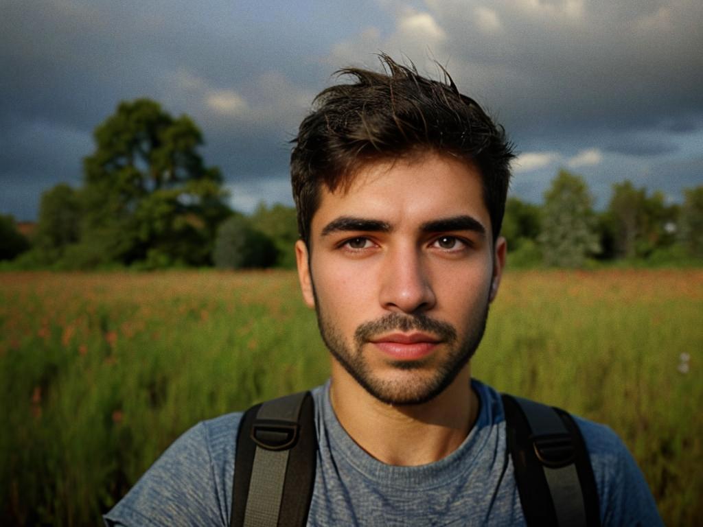 Young Man in Green Field - Nature & Self-Discovery