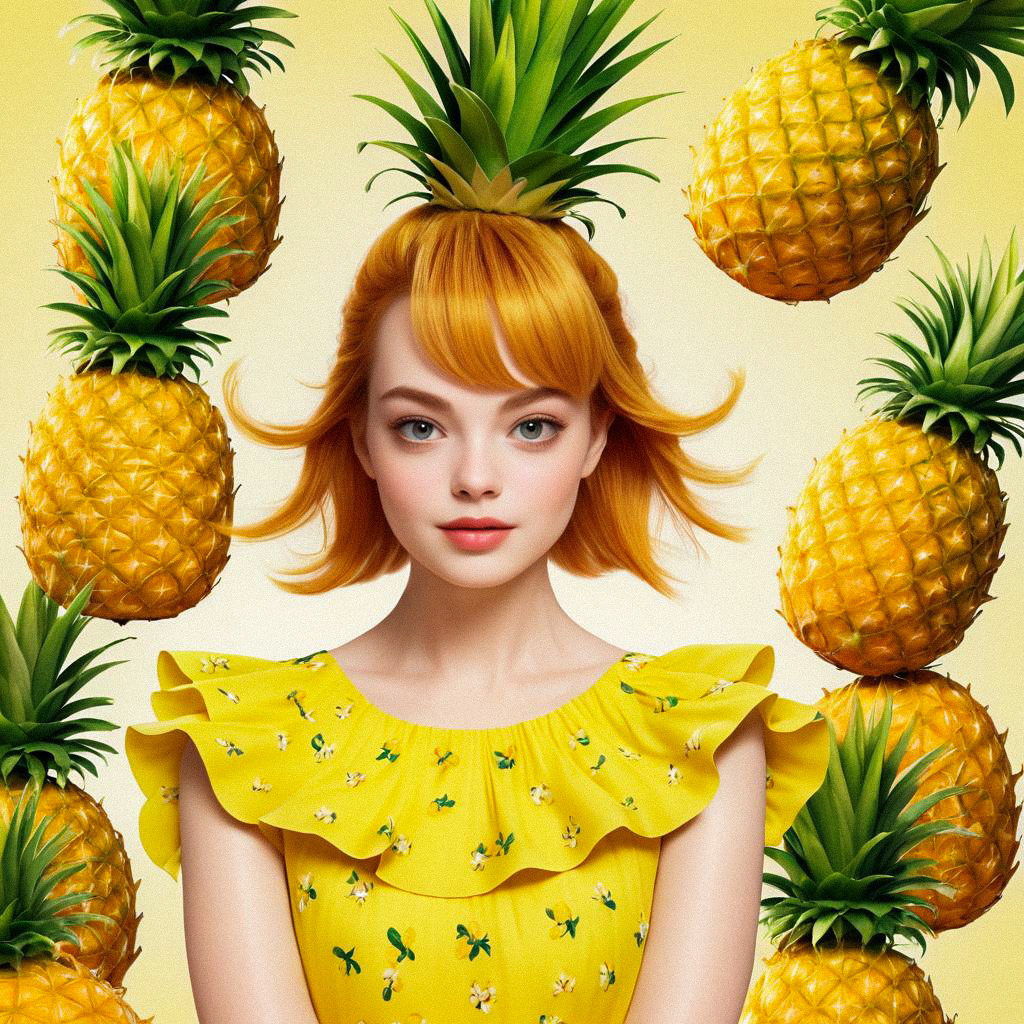 Young Woman with Yellow Hair and Pineapples