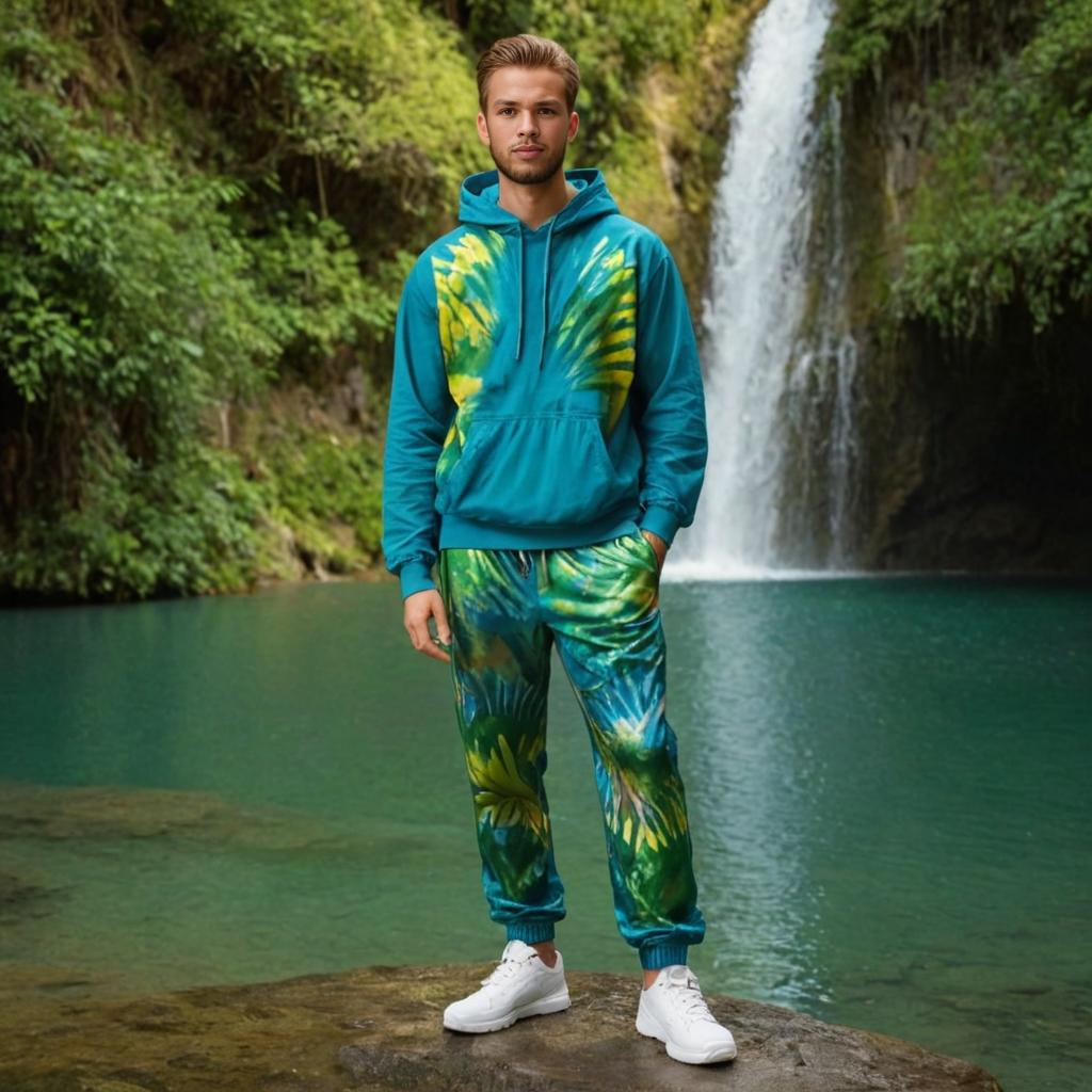 Confident Man in Tropical Tracksuit at Plitvice Lakes