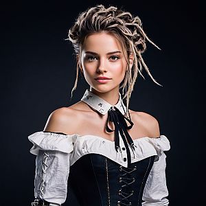 Young Woman in Elegant Corset Top with Blonde Dreadlocks