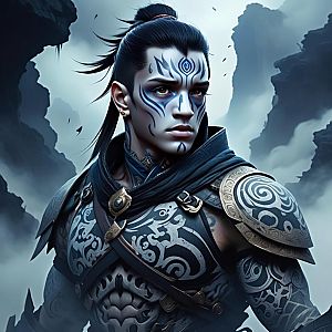 Warrior Man with Tribal Tattoos in Armor