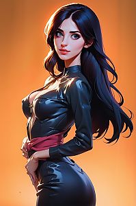 Stylish Woman in Black Leather Outfit Digital Art Illustration