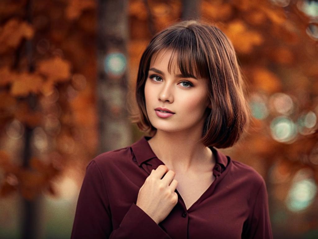 Young Woman in Autumn Leaves