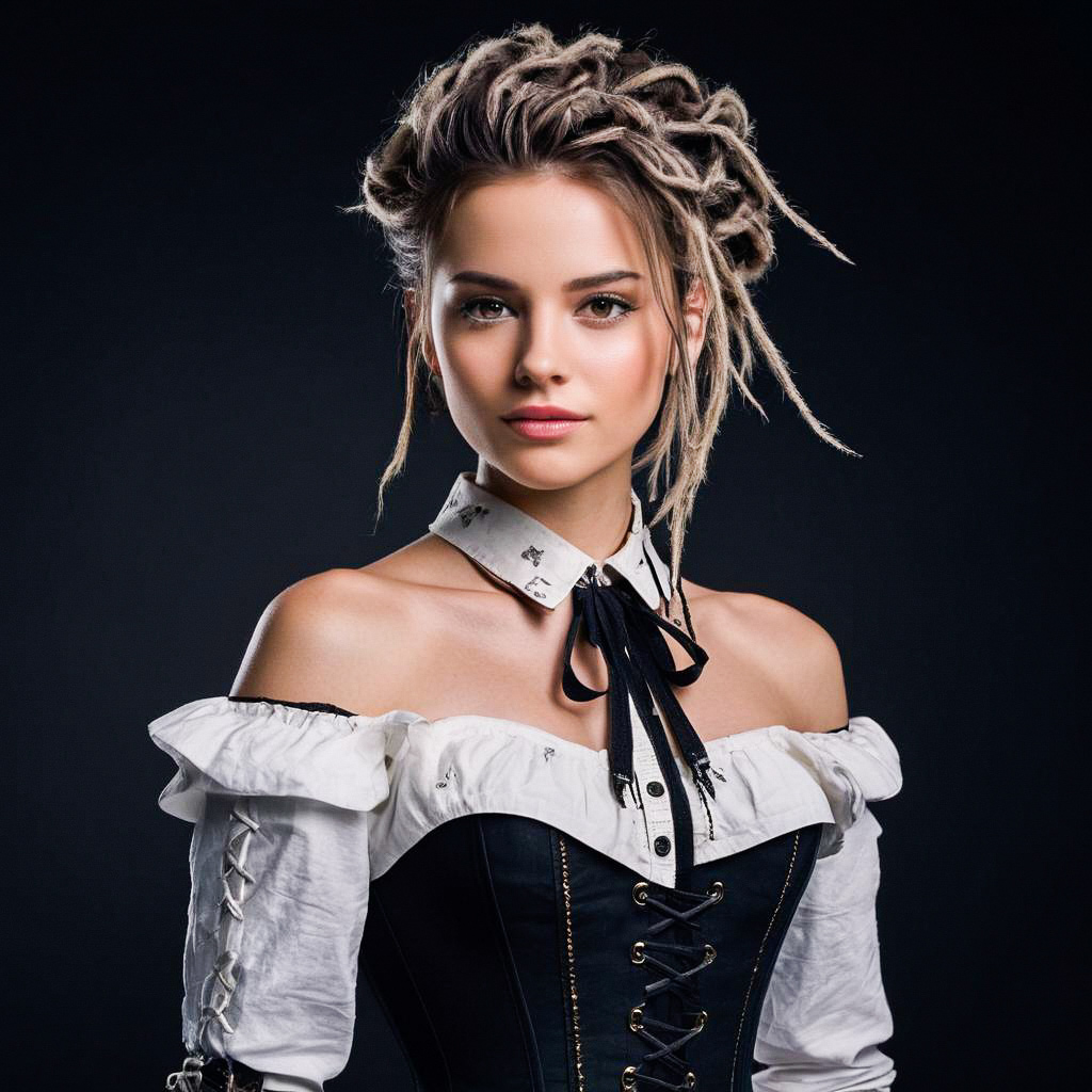 Young Woman in Elegant Corset Top with Blonde Dreadlocks Young Woman in Elegant Corset Top with Blonde Dreadlocks